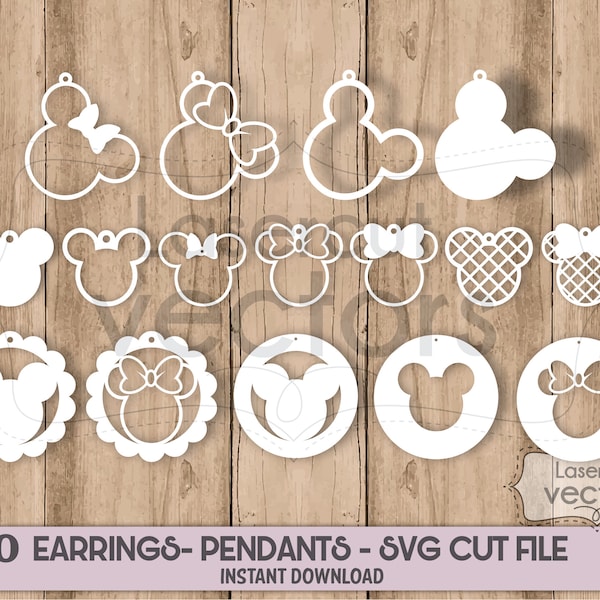 Mickey Mouse Minnie Earrings Bundle Template SVG, Earrings SVG, Earring Template, Earrings Template, Silhouette Cut Files, Cricut Cut Files