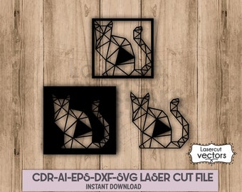 Geometrisk katt SVG, polygonal väggkonst, laserskurna filer (digital nedladdning)