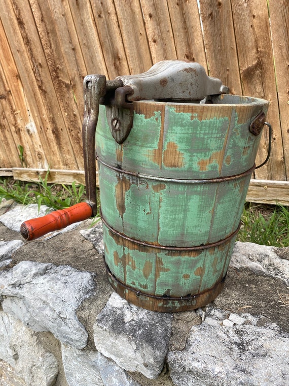 Antique Hand Crank Ice Cream Maker Bucket Etsy