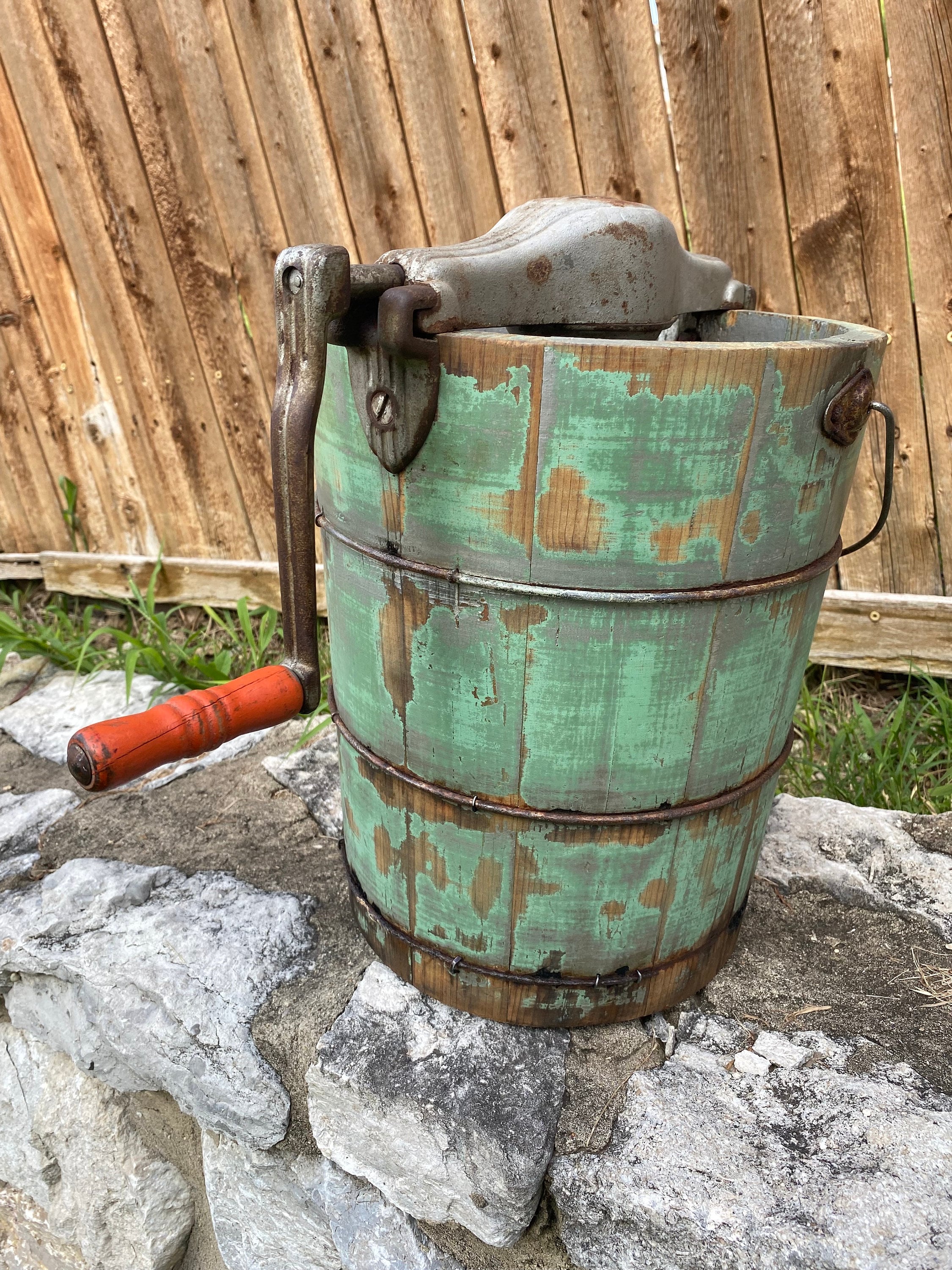 Antique Hand Crank Ice Cream Maker Bucket Etsy