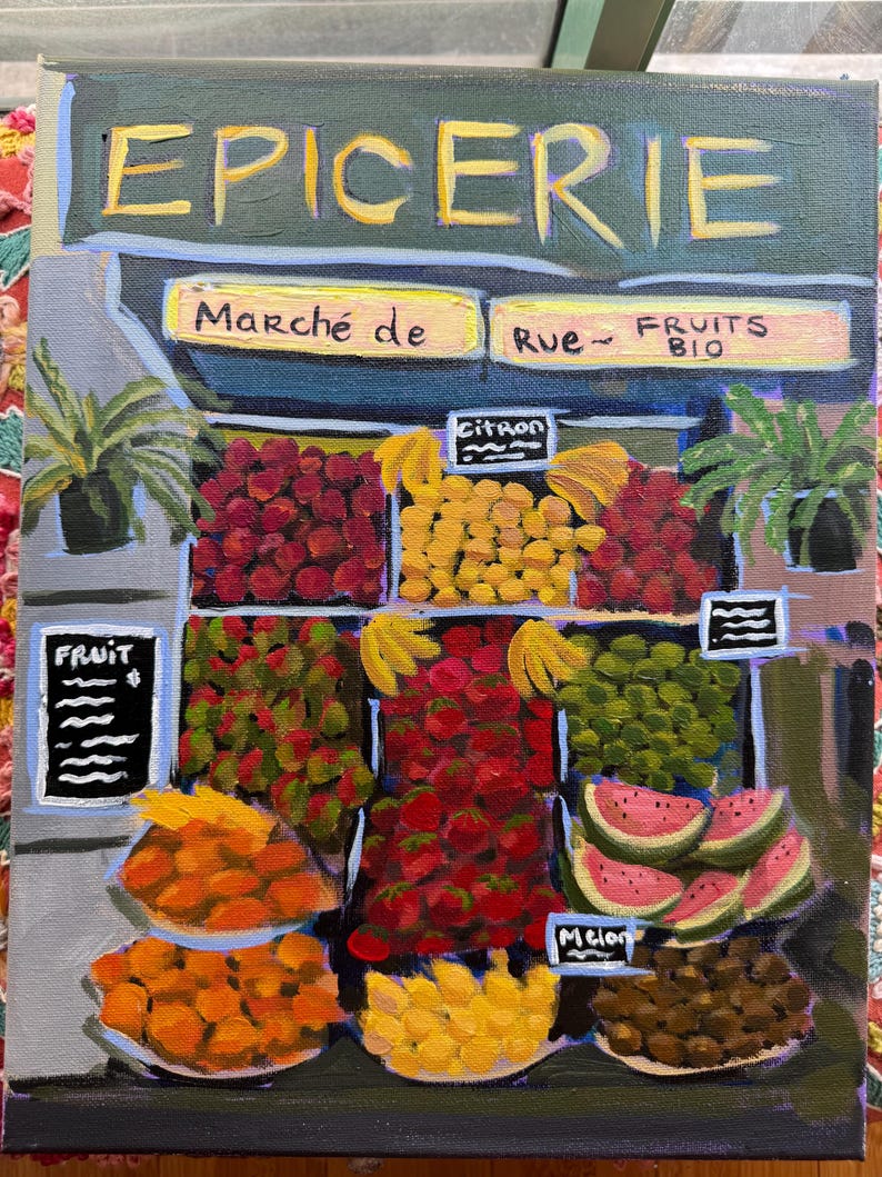 French Market Scene Paris Épicerie Original Painting Kitchen Art