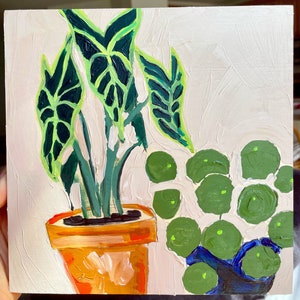 Chinese Money Plant, Original Art, Alocasia Polly Plant, Plant Art, Plant Painting, Gift, Home Decor, Wall Art, Plant Painting, Handmade