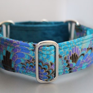 Peacock Paisley - Martingale soft dog collar with velvet Loop