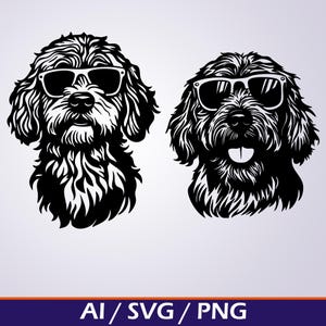 Goldendoodle SVG - Cane con occhiali da sole Design per Cricut, Labradoodle Clipart, regalo per amanti degli animali, uso commerciale, download digitale