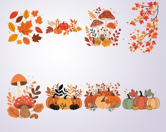 Fall SVG Clipart: Leaves, Pumpkins, Mushrooms (Digital Download)