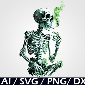 Squelette de fumer de la marijuana SVG - téléchargement numérique, clipart cannabis, Halloween stoner art, Cricut & fichiers de coupe Silhouette, téléchargement immédiat
