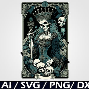 Carta del Tarot de la Emperatriz SVG para manualidades y proyectos artísticos: archivo vectorial de alta calidad para Cricut, Silhouette y más. Calavera vectorial de la Emperatriz.