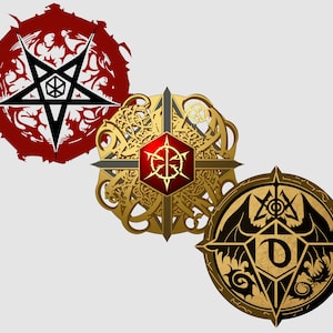 Dungeons and Dragons inspired Icon Set Digital Download, D&D PNG Image Set for POD, Print on Demand Holy Symbol Set Demon pentagram icon png