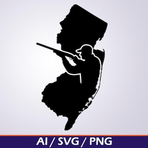 New Jersey Hunter SVG - NJ State Silhouette mit Hirsch Jäger, ai svg png Dateien für Cricut, Jagdabziehbilder, Jersey Pride Geschenk