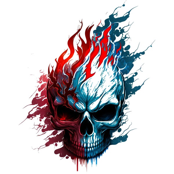 Flaming Skull PNG Digital Download Image | Human Skull Horror Art Instant Download, Evil skull PNG skull clip art, for d&d rpg mtg halloween