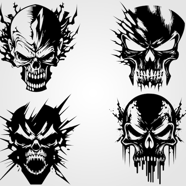 Angry Skull SVG Bundle Digital Download, Skulls PNG files for cricut, Human Skull Digital Download, horror art skull pack for halloween