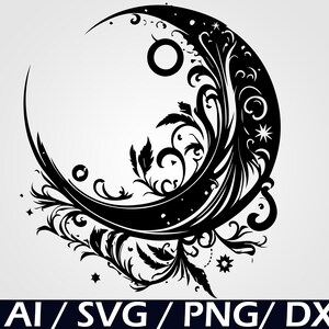 Mystical Crescent Moon SVG Digital Download, celestial moon phase svg moon clipart, crescent mystical moon png for critcut for sublimation