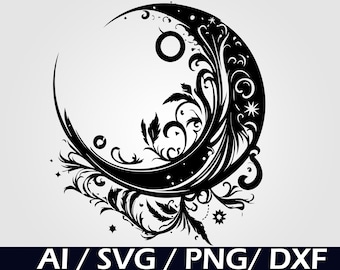 Mystical Crescent Moon SVG: Celestial Clipart (Digital Download)