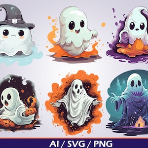 Cute Halloween Ghost SVG Digital Download Bundle Spooky Season Boo PNG Cute Ghost Clip Art Kids Halloween Graphic Art