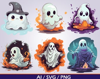 Cute Halloween Ghost SVG Digital Download Bundle Spooky Season Boo PNG Cute Ghost Clip Art Kids Halloween Graphic Art