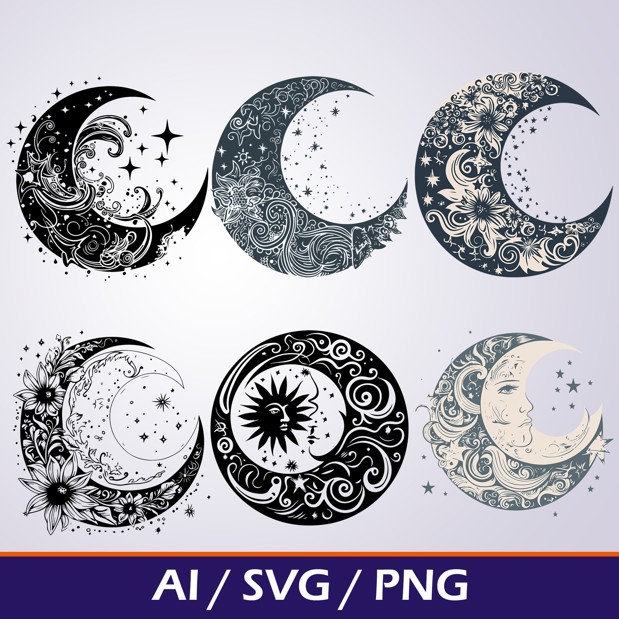 Magic Crescent Moon Icon PNG & SVG Design For T-Shirts