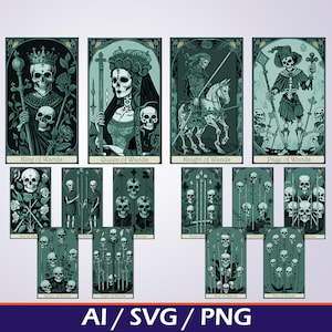 Tarot Cards Minor Arcana Deck SVG Descarga digital, cartas de tarots de cráneo imprimibles ai svg png, Cartas de adivino, místico, Astrología svg