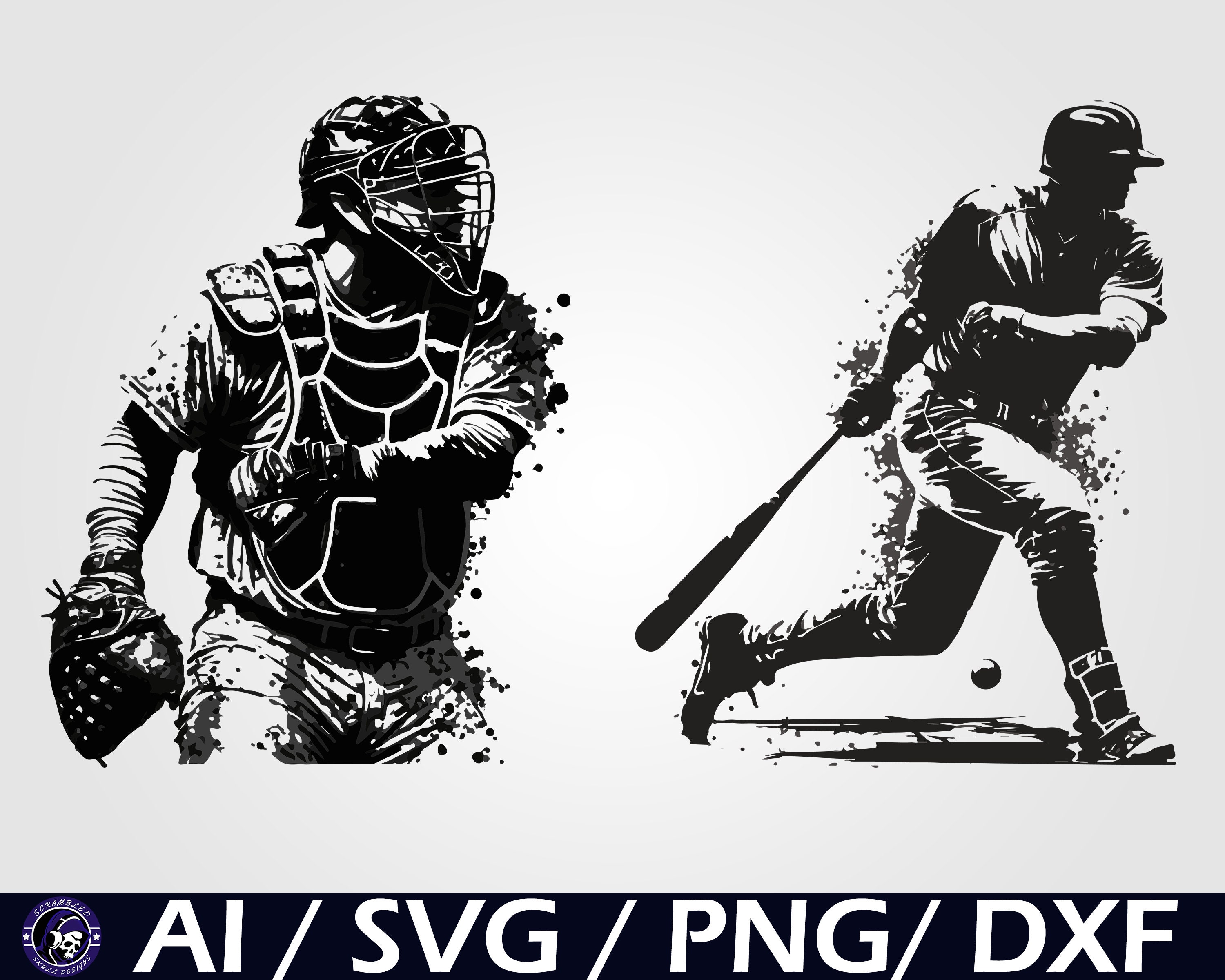 Baseball Player and Catcher Baseball Svg Digital Download Etsy