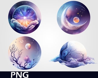Celestial Moon & Stars PNG Bundle: Mystical Clip Art (Digital Download)