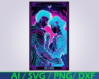Cyberpunk-tarotkaart: The Lovers - afdrukbare PNG SVG (digitale download)