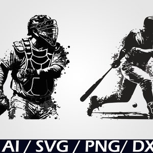 Paquete de archivos SVG de jugador y receptor de béisbol, descarga digital, archivos SVG para Cricut o Silhouette para arte de pared digital de mamá beisbolista