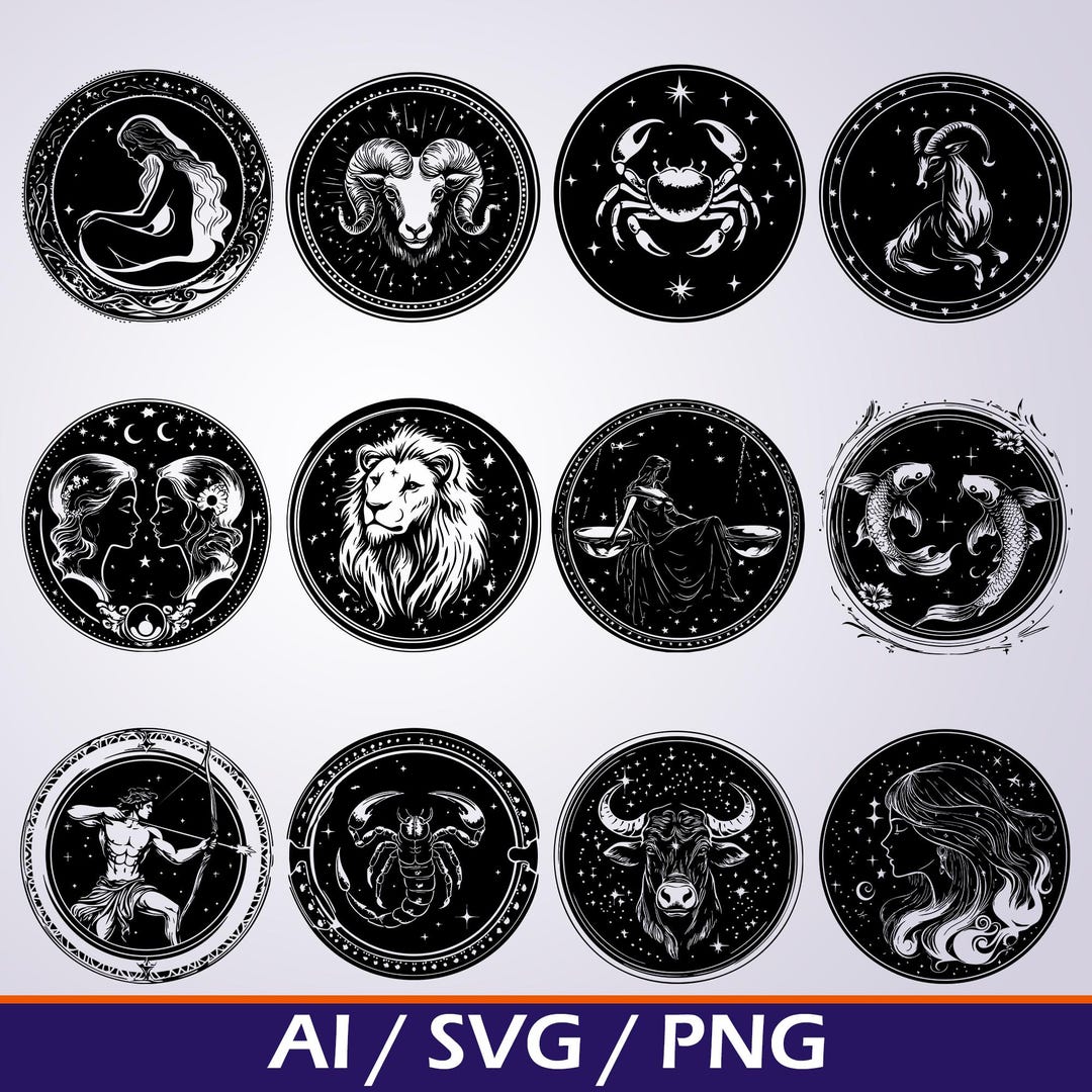 Celestial Zodiac Signs SVG Bundle: Astrology Clipart (digital Download ...