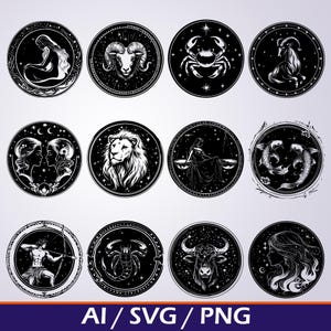 Celestial Zodiac Signs SVG Bundle - Astrology Star Sign Clipart | Zodiac svg a.i. png Digital Download - Horoscope Stars Designs