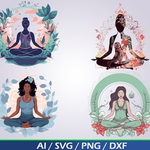 Yoga SVG Digital Download Bundle: Mandala Meditation Clip Art