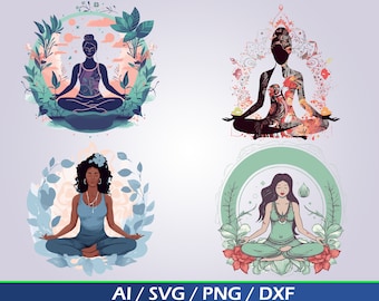 Yoga SVG Digital Download Bundle: Mandala Meditation Clip Art
