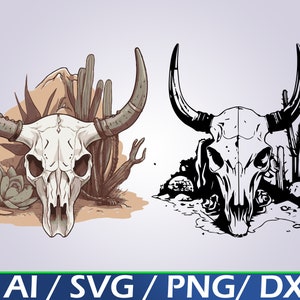 Boho Bull Skull Desert Cactus SVG Digitale Download Western Cow Skull PNG Bull skull svg Floral koe schedel clip art
