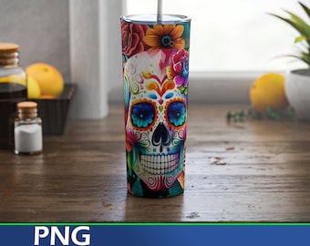 Sugar Skull Tumbler Wrap sugar skull wrap for 20oz skinny Tumbler, day of the dead tumbler design for sublimation