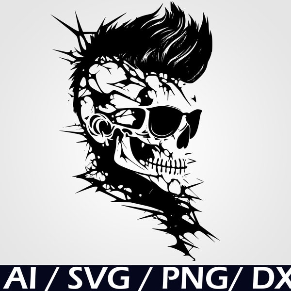 Mohawk Skull SVG Day of the Dead Instant Digital Download, Skull PNG Print on Demand Digital file for cricut silhouette sublimation print