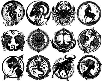 Zodiac signs bundle, svg cut file for zodiac astrology symbols of the constellations ai svg dxf png digital download files cricut or print