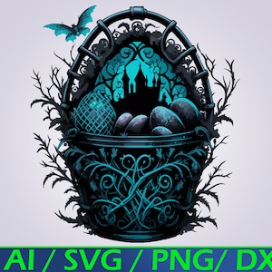 La collection de Pâques sombre : panier de Pâques gothique SVG, panier de Pâques sombre PNG, panier d'oeufs de Pâques gothique SVG pour cricut pour la silhouette