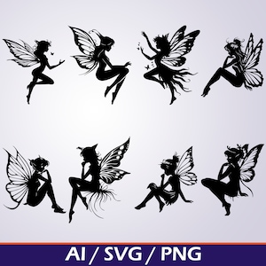 Fairy SVG-bundel | Fairy silhouet clipart magische bosrijke fee gesneden bestanden voor Cricut Silhouette Fantasy PNG Illustrator Instant Download