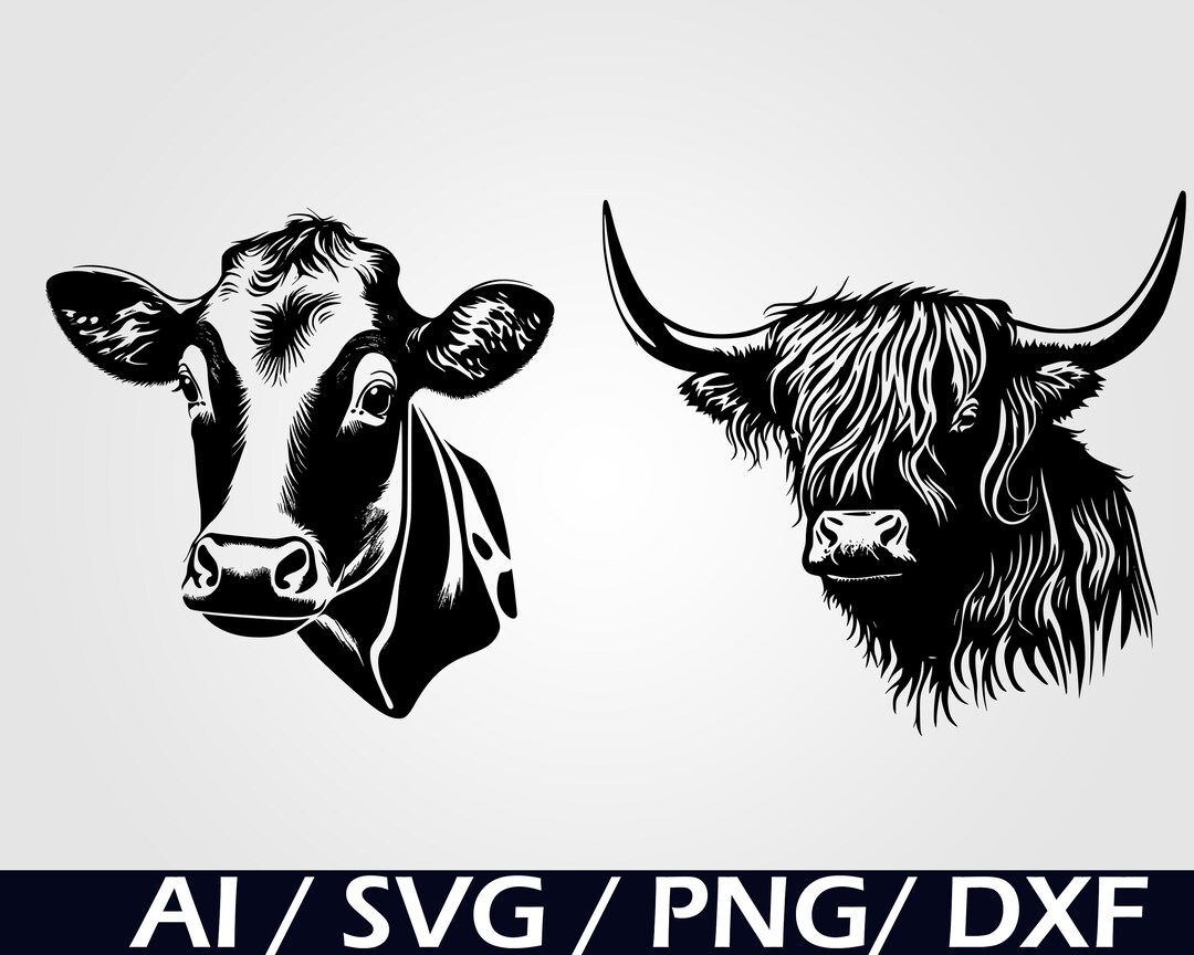 Cow Heads SVG Bundle Digital Download, Heifer Cow Head Clip Art