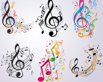 Muzieknoten SVG digitale downloadbundel abstracte en kleurrijke muzieknoten PNG voor sublimatie pianomuziek clip art melodie svg voor leraren