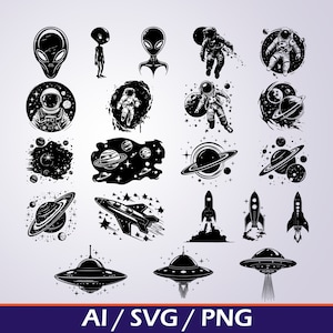 Weltraum Astronaut Clip Art Bundle - Galaxy PNG-Set, Weltraum-ClipArt für Handwerk, Sublimation, Kinder-Weltraumkunst, digitaler Download