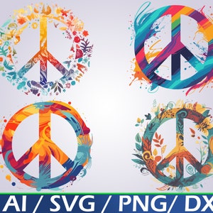 Symbole de paix SVG Téléchargement numérique Bundle Signe de paix Clip Art Hippie SVG signe de paix png boho svg paix amour png rétro svg floral symbole de paix