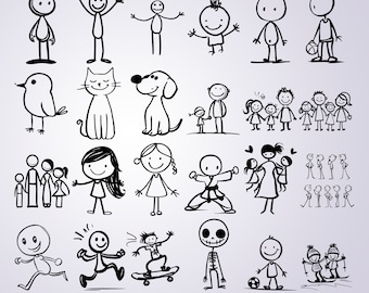 Stick Figure SVG-bundel: familieclipart voor knutselen (digitale download)