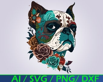 French Bulldog Sugar Skull Art: Colorful Frenchie PNG SVG (Digital Download)