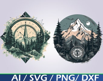 Bergenkompas SVG: buitenavontuur clipart (digitale download)