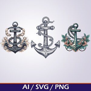 Ancre nautique SVG - téléchargement numérique, clipart marin, dessins maritimes, fichiers de coupe Cricut & Silhouette, téléchargement immédiat