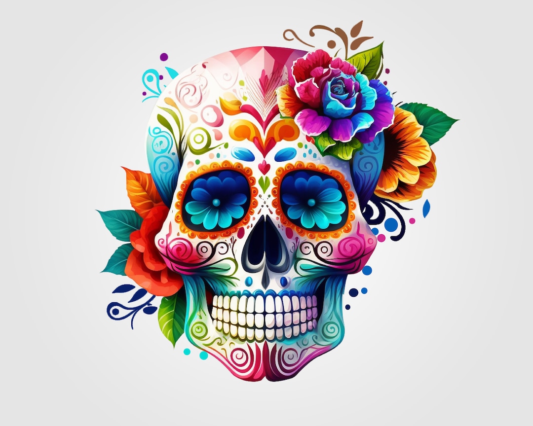 Colorful Sugar Skull PNG Day of the Dead Instant Digital Download ...