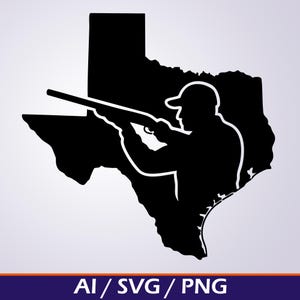 Texas Hunter SVG - Lone Star State Silhouette mit Hirsch Jäger, ai svg png Dateien für Cricut, Jagdabziehbilder, TX Pride Geschenk