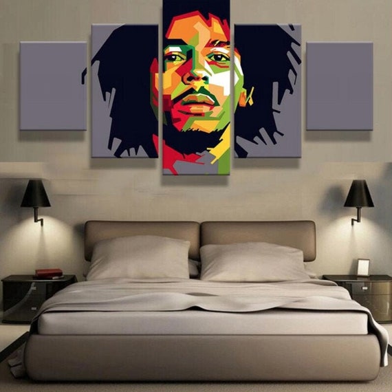 Bob Marley Rasta Reggae Jamaican One Love No Woman No Cry Rastafarian Weed 5 Piece Canvas Home Decor Wall Art 5 Panel Print Wall Hanging