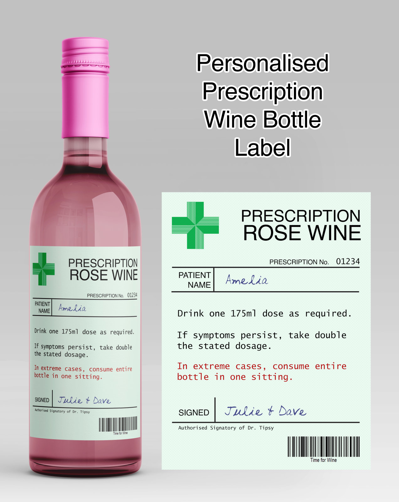 Personalised Prescription Wine Bottle Label Red White Rose