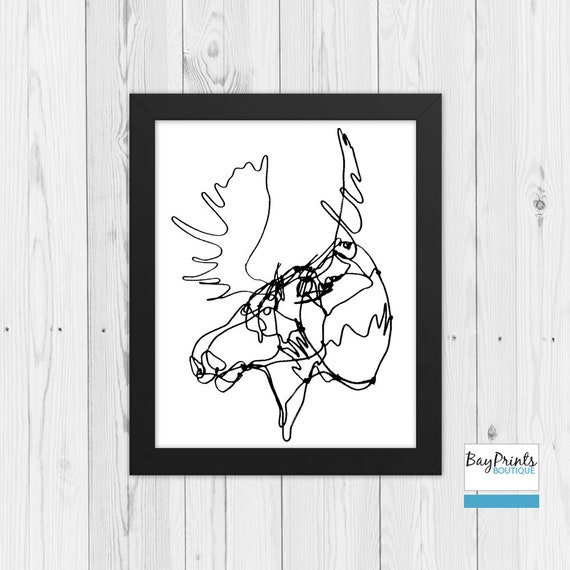 Moose Head Line Drawing Fathers Day Gift Distressed Brush Etsy