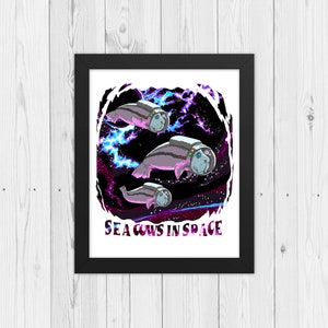 Sea Cows In Space, Kids Manatee Printable Design, Manatee Gift, Funny Sea Cow, Fun Bedroom Decor, Downloadable Prints