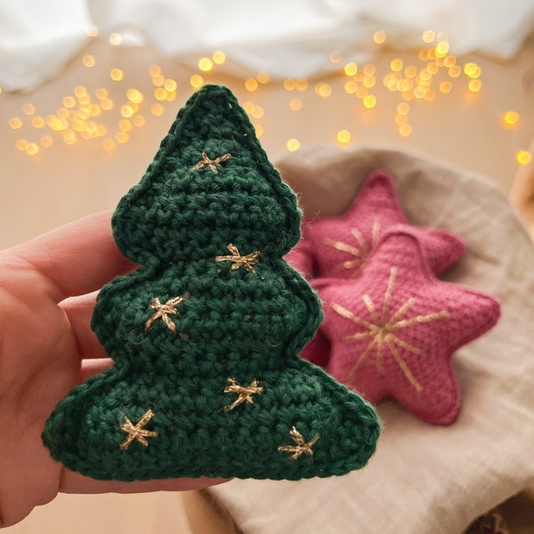 Häkelanleitung Weihnachtsbaum- und Sternanhänger, Christmas tree and christmas star Crochetpattern, Amigurumi